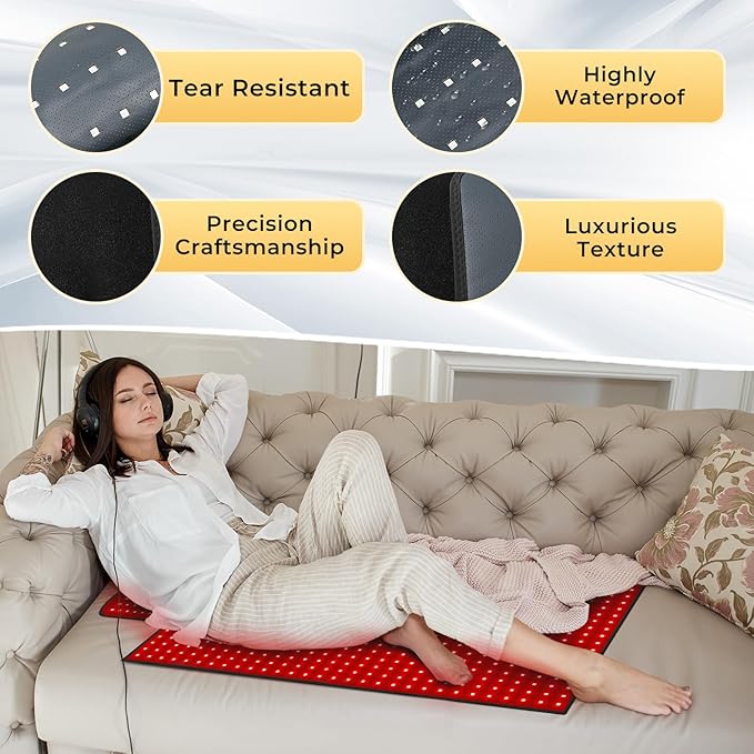 47.5"x20" Body Red Light Therapy Mat, Eligible Red Light Therapy Blanket, 770pcs Dual Wavelength LEDs(660nm& 850nm), Premium Leather, Adjustable Timer & Intensity