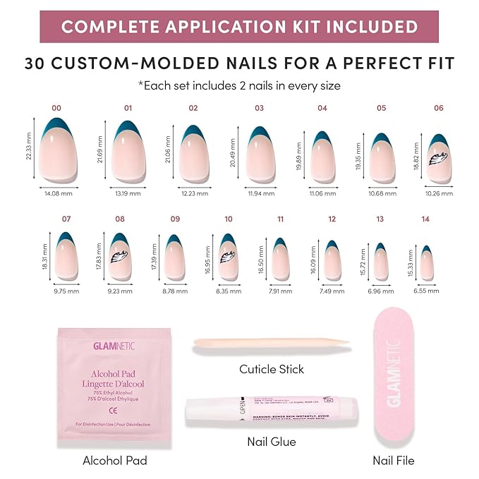 Glamnetic x Fanatics Press On Nails - Philadelphia Eagles | Short Almond Fake Nails, NFL Eagles Green French Tips, Football Nails, Salon-Quality | 15 Sizes - 30 Nail Kit with Glue