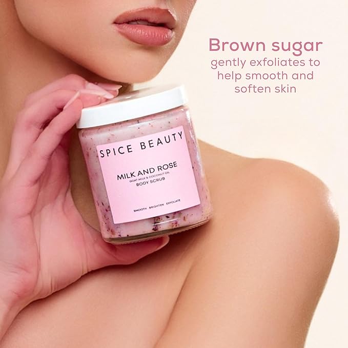 Milk and Rose Body Scrub | In-Shower Moisturizer with Hydrating Coconut Oil, Calming Roses, Shea Butter | Gentle Body Exfoliation Skincare | 9 Oz