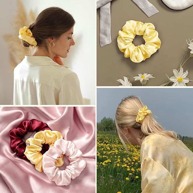 LILYSILK Silk Hair Scrunchies/Ties for Frizz & Breakage Prevention, 100% Mulberry, No Damage, Elastic ponytail Holders, 1Pc, Gold