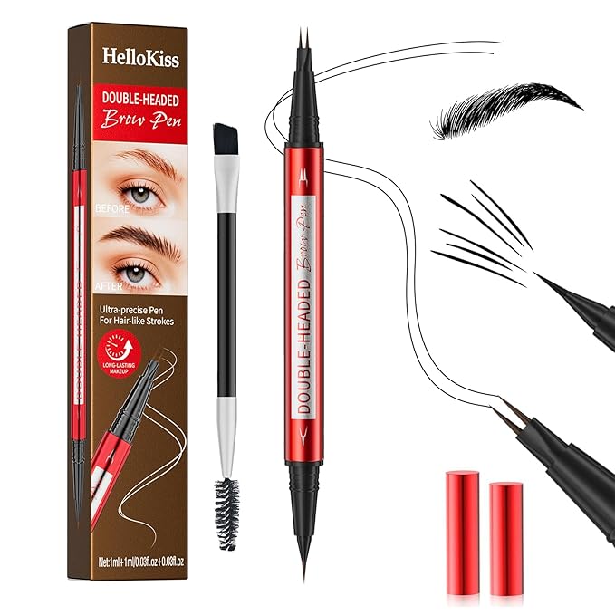 DUDUDU Eyebrow Pencil for Women - Microblading Eyebrow Pen with Dual-Ended Design featuring 2-Fork Tip & Fine Single Brush-Tip, Waterproof, Creates Natural Hair-Like Strokes, Long-Lasting Black