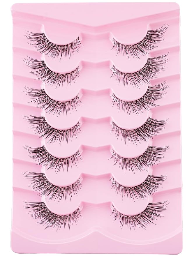 Lashes Cat Eye 16MM Foxy Eyelashes Wispy Lash Strips C Curl Natural Lashes Fake Eyelashes with 0.03MM Ultra Thin Band Siligli Fox Eyelash 7 Pair