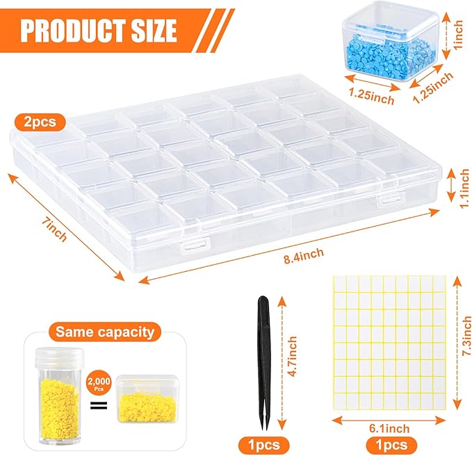 Cokapo 60-Grid Diamond Painting Storage Containers, Portable Diamond Art Storage Case with Labels, Bead Organizers and Storage for Diamond Painting Accessories & Tools, DIY Art Craft, Jewelry, Nail