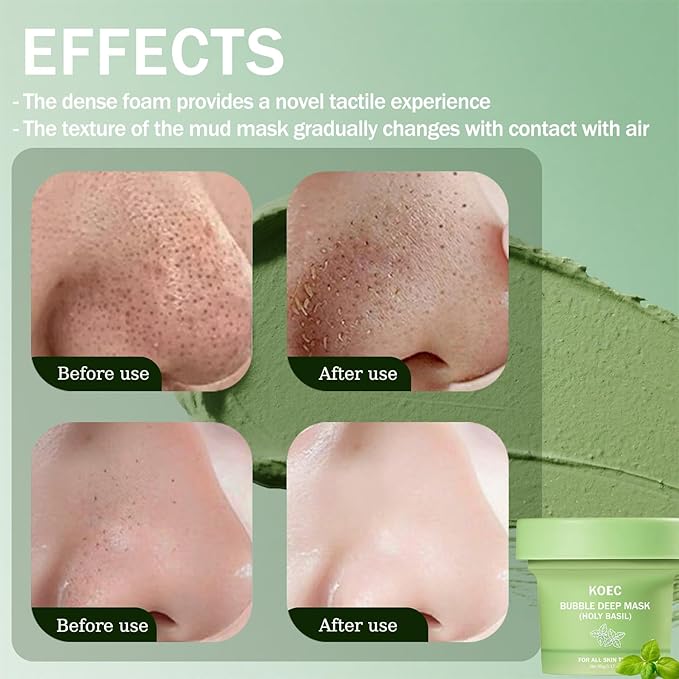 Holy Basil Bubble Deep Face Mask – Foaming Clay Mask with Basil Extract for Deep Cleansing, Pore Purification & Gentle Exfoliation, Style Bubble Mask for Oily & Acne-Prone Skin (01)