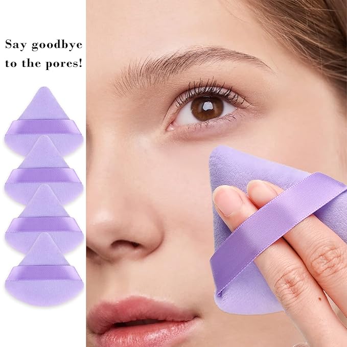RAREIUS 8pcs Triangular Powder Puff Face Soft Velvet Makeup Puff for Loose Powder Body Powder Makeup Sponge for Contouring Wet Dry Foundation Blender Sponge Beauty Makeup Tool.(Purple)