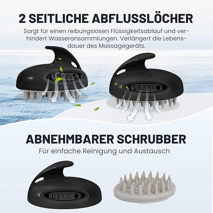 LISAAVO 3 in 1 Scalp Scrubber, Hair Scalp Massager, with 3 Replacement Brushes, Shampoo Brush for Relaxing, Deep Cleansing Exfoliator & Soothes itching - Wet/Dry Use for All Hair Types, Black