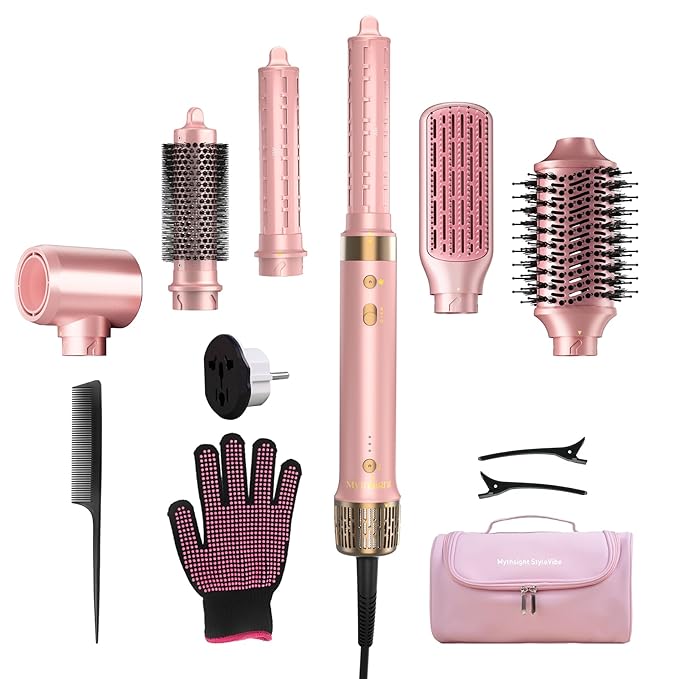 Mythsight Dual Voltage StyleVibe 6-in-1 Air Styler, Hair Dryer & Blow Dryer Brush with Travel Case - Auto Wrap Curls (L/R), Fast Drying, Thermal Brush for Blowouts & Frizz-Free Volume, No Heat Damage