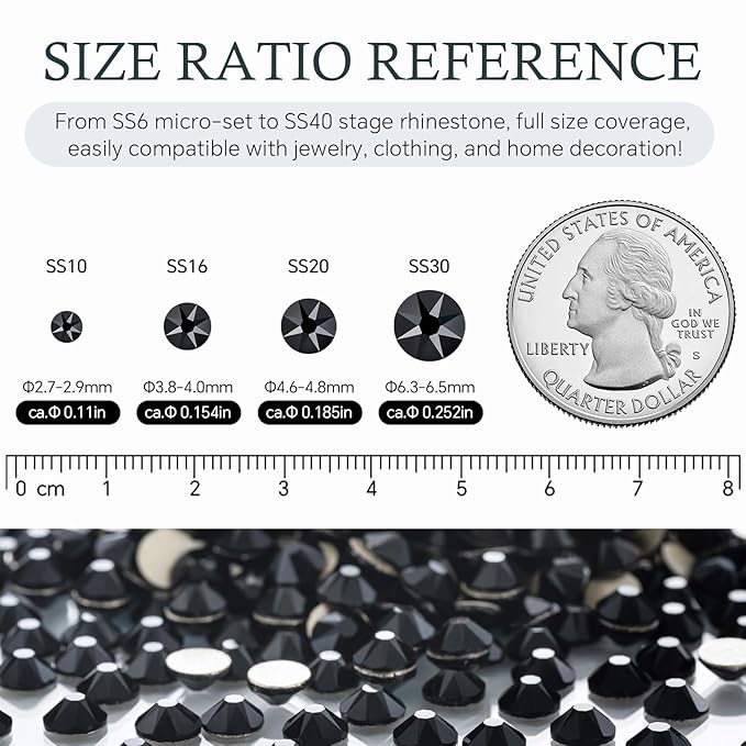 Meibite Black Flatback Rhinestones, Glass Rhinestones for Nail Art and Craft, Glue Fix, Loose Crystal Gemstones(Black, SS20, 1440pcs, 4.6-4.8mm)
