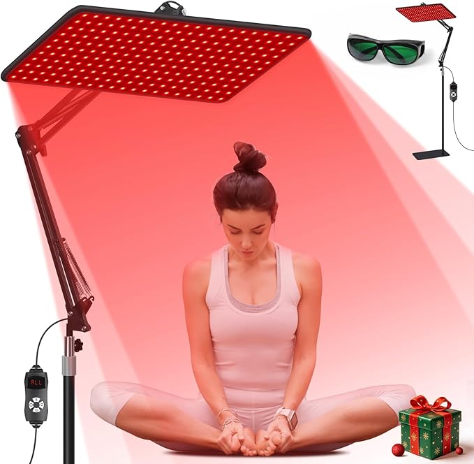 Morfone Advanced Red Light Therapy Lamp for Full Body & Face - 200 LED Tri-Wavelength (660nm, 850nm, 940nm) Large Panel with Adjustable Stand, Protective Glasses for Home Use, Gift for Women Girls
