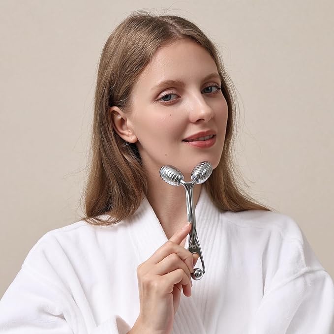 pfefe Stainless Steel Face Roller - Metal Facial Cooling Massager for Face and Eyes, Esthetician Supplies Cold Roller for Puffiness, Wrinkles, Dark Circles