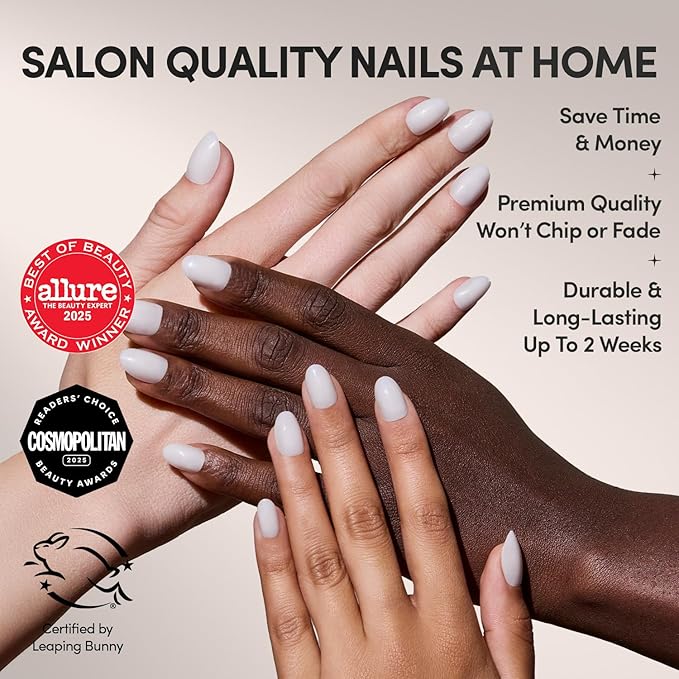 Glamnetic Press On Nails - Clean Girl | Short Oval White Fake Nails, Salon Quality Milky Nails | 15 Sizes - 30 Nail Kit with Glue