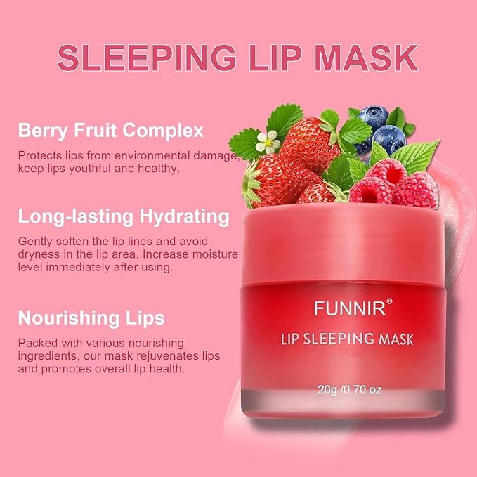 FUNNIR Nourishing Lip Sleeping Mask Pack of 2 – Hydrating Overnight Lip Mask with Berry Extracts for Soft, Smooth & Healthy Lips, 20g