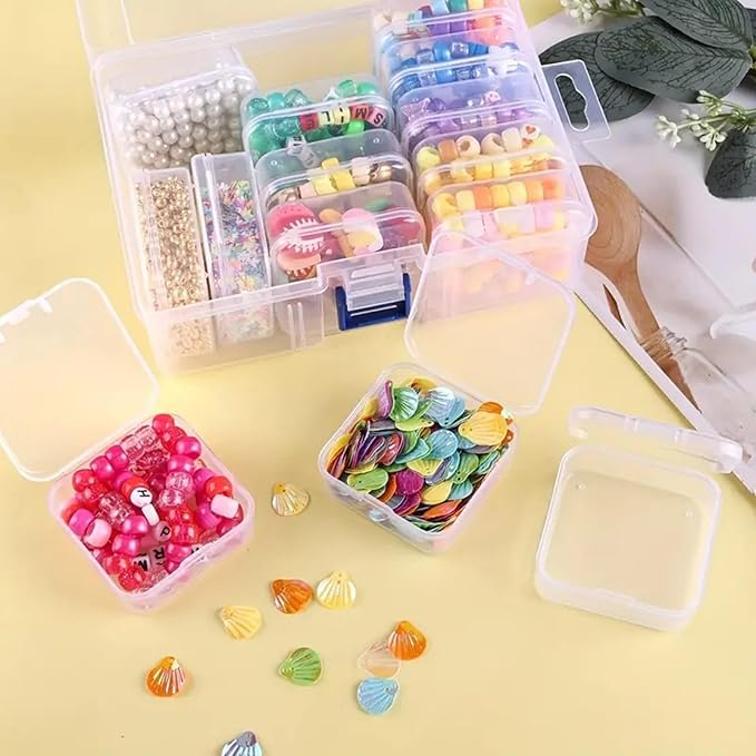 SJZQ Small Bead Organizers, 15-Piece Plastic Storage Cases with Hinged Lid – Clear Mini Craft Supply Box for Beads, Jewelry, Nails, Rhinestones & DIY Accessories