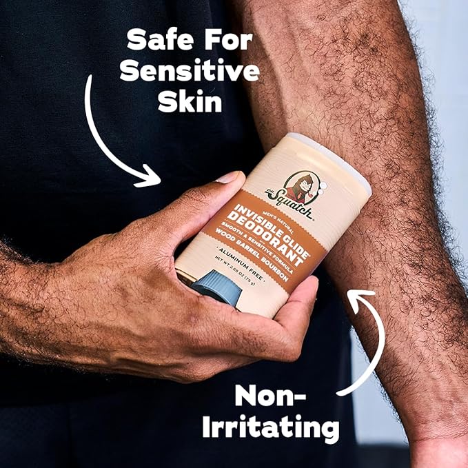 Dr. Squatch Invisible Glide Natural Men’s Deodorant – Smooth Glide, No Stains – Aluminum Free Deodorant Men – Safe for Sensitive Skin – Wood Barrel Bourbon + Rainforest Rapids, 2.65oz (2-Pack)