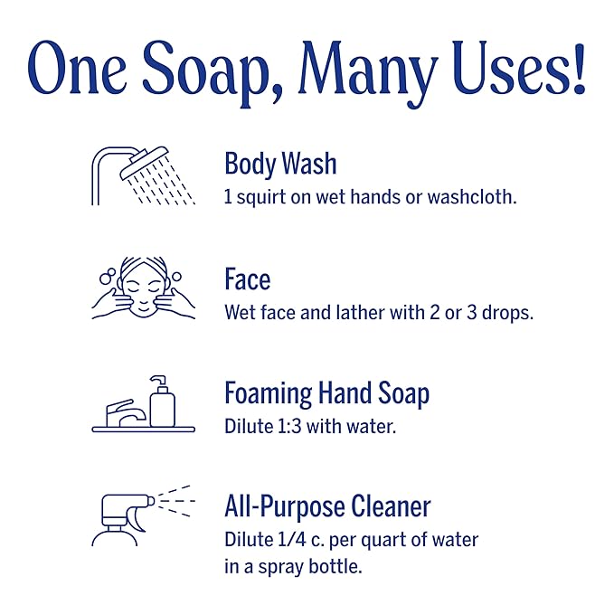 Dr. Bronner's Pure-Castile Magic Liquid Soap (Baby Unscented, 16 Ounce, 2-Pack)- Made with Regenerative Organic Certified Oils, For Face, Hair, Hand & Body Soap, Laundry, Pets- Concentrated, Vegan