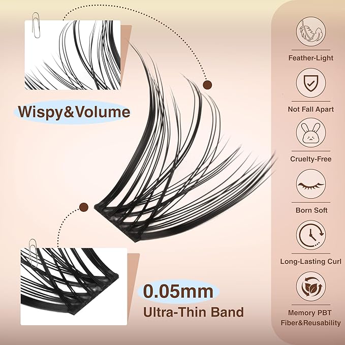 TOOCHUNAG 12-18mm Eyelash Clusters Wispy Lash Clusters 160pcs Fairy Cluster Eyelash Extensions Curly Individual Lashes Extension Long Thin Band False Eyelashes Clusters