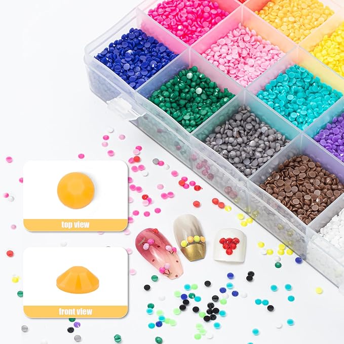 36000Pcs 3mm Candy Resin Rhinestones Kit- Resin Mixed Color Rhinestones for Nail Clothes Shoes Tumblers Decoration Flat Back Round
