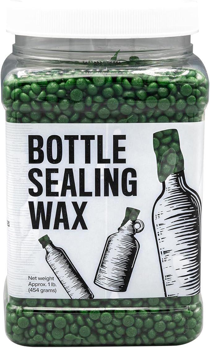Blended Waxes, Inc. Bottle Sealing Wax, Pastille Wax Seal Beads For Wine, Beer, and Liquor Bottle Sealing, Seals Between 25-30 Bottles, 1 lb, Green Metallic