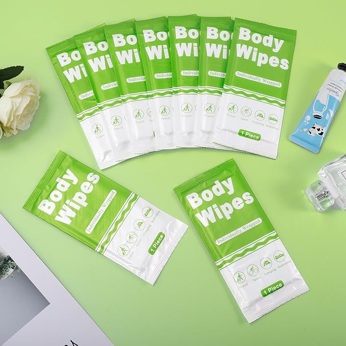 50 Pack Body Wipes Individually Wrapped, Disposable Body Shower Wipes, No Rinse Bath Wipe for Adults, Disposable Cleansing Wipe for Travel, Gym, Camping, 10.6 x 10 Inch