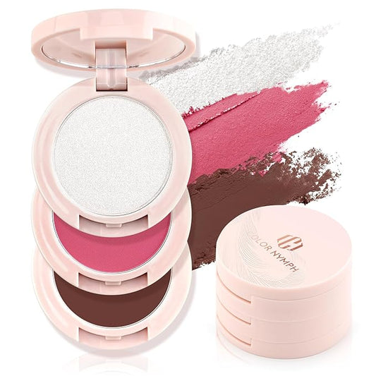 Color Nymph 3-IN-1 Face Palette, Ultra-Smoothy Creamy Blush Highlighter Bronzer Palette, Matte & Long-Lasting, Glowy Finish - Makeup Stacks for Travel | Vegan & Cruelty-Free - Sunset Kiss