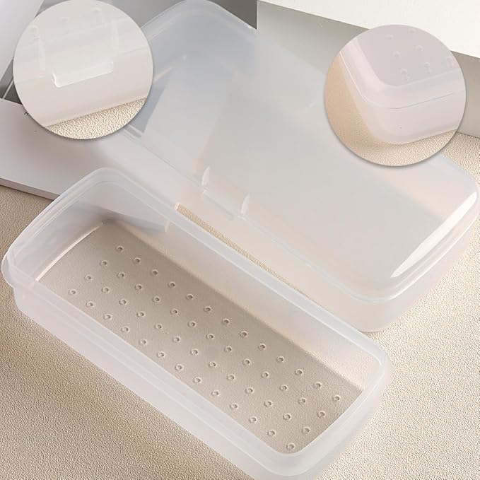 FSpronail Nail Tool Sterilizer Box, Fully Transparent Disinfection Container Tray for Nail Tools Organizer with Strainer for Tweezers Manicure Equipment Nails Salon Supplies Art Accessories - White
