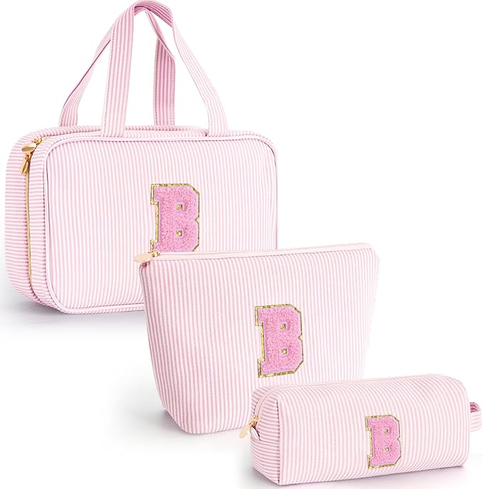 Initial Cute Toiletry Makeup Bag Pouch Cosmetic Travel Bag | Gift for Niece Sister Friend Female Her Mom | Birthday Gifts for Women Daughter Gifts - Pink B