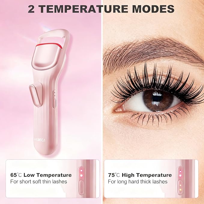 HEBECA Eyelash Curler for 24Hr Lasting Lift, Rechargeable 600Mah Battery Heated Lash Curler with Wider Design for No Pinching, Quick Heat Up & 2 Temp Settings 149°F /167°F for Thick & Fine Lashes