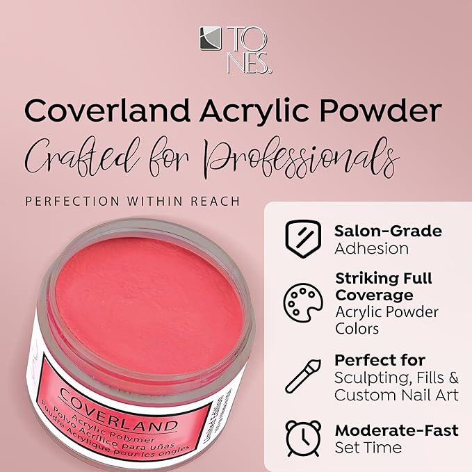 Tones Coverland Acrylic Nail Powder "Hibiscus Flame" - Limited Edition Acrylic Powder for Nail Design, Sculpting, and Masking Nail Bed Imperfections - (1.5 Oz)