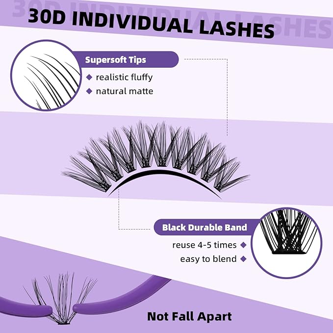 B&Qaugen Lash Clusters with Bottom Lashes 10-18mm 30D D Curl Individual Lashes Cluster Eyelash Clusters Wispy with 2 Styles Bottom Lash Extension DIY Lash Extensions at Home (30D-D-MIX10-18)