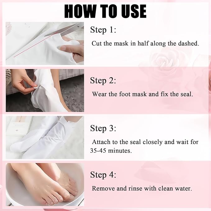 5Pcs Foot Peel Mask for Dry Cracked Feet, Rose Extract Moisturizing Foot Masks, Exfoliating Foot Peeling Socks for Women & Men, Hydrating Foot Mask for Soft Smooth Feet Spa at Home