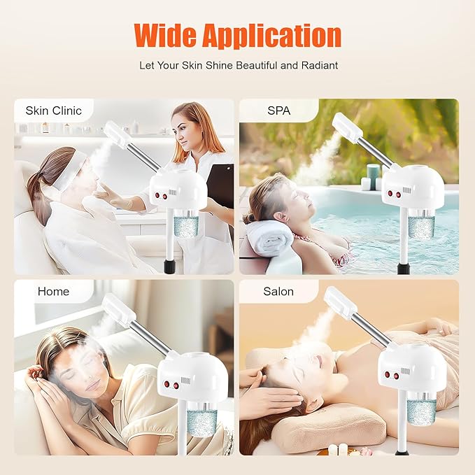 Facial Steamer - Ozone Steamer with 360° Rotatable,on Wheels, Adjustable Height and Angle,Face Steamer for Deep Cleansing and Hydration, Estheticians Steamer for Beauty, Spa and Home Use