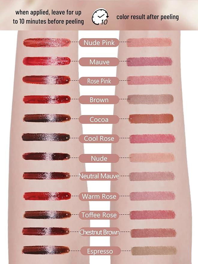 QCMME Lip Stain Peel Off Lip Liner Stain with Tweezer, Long Lasting Matte Lip Tint Tattoo, Highly Pigmented Color Lip Makeup, Waterproof Lipstick, Transfer-proof Lipstain for Women, Espresso