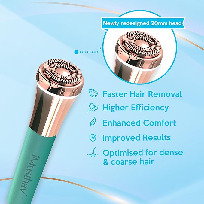iMusthav Facial Hair Remover for Women – Painless Flawless Electric Razor, Epilator & Trimmer 18K Gold-Plated Dual Ring Floating Head 20mm, USB Rechargeable, 360° LED Light for Face, Lip & Chin