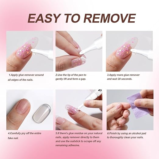 Semi Solid Nail Glue for Press-On Nails, No U V Lamp Needed, Quick-Drying Gel for Long-Lasting Fake Acrylic Nails, Includes Remover