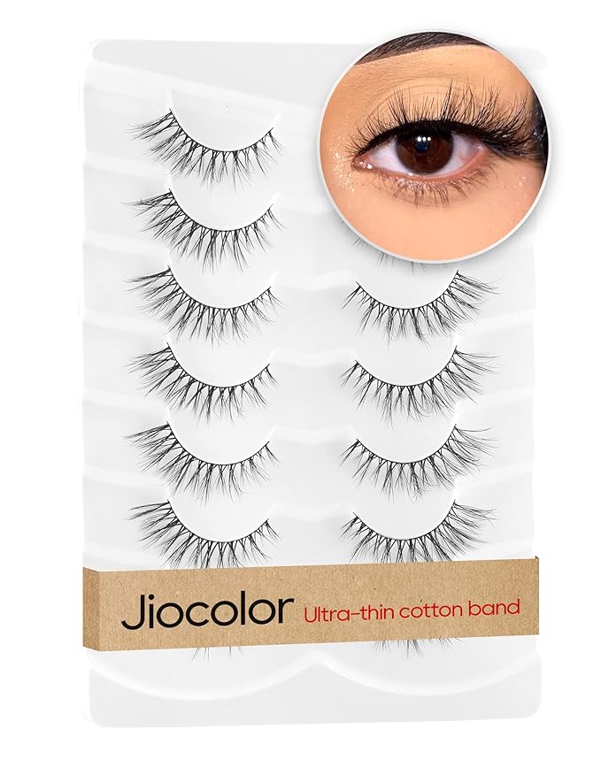 Jiocolor Fox Eye Lashes Natural Look Spiky False Eyelashes Cat Eye Eyelashes Wispy Soft Fake Mink Lashes Pack 7 Pairs (9MM-15MM)