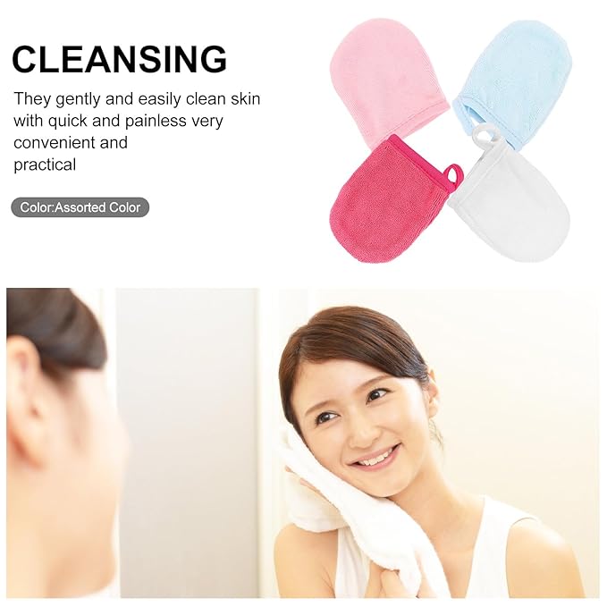 FUOYLOO Microfiber Makeup Remover Pads Mitt for Face, Eye, Lips, Gentle Facial Cleansing Cloths, Comfortable and Sturdy Face Wash Wipes for Skin Types,