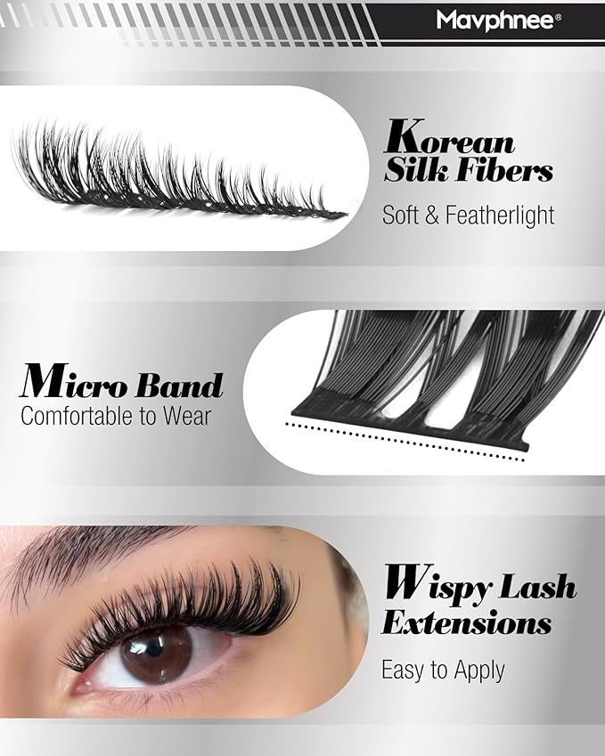 Flaunt Lash Clusters Kit Wispy Cluster Eyelash Extensions Kit CD-Curly Natural Individual Lashes DIY Lash Extension Kit 132Pcs Flora Cluster Lashes with Bond and Seal and Tweezers by Mavphnee (8-18MM)