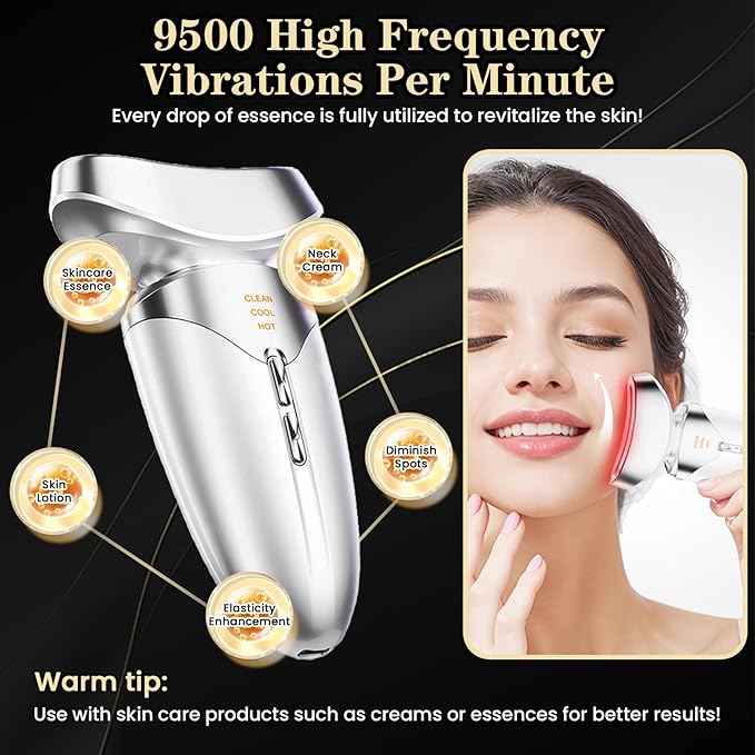 Face Massager, Red Light Therapy for Face and Neck, 3-in-1 Facial Massager Tool, Face Lift Device with Cold & Hot Vibration Technology, Portable Facial Massager for Wrinkles Skin Care, Firming