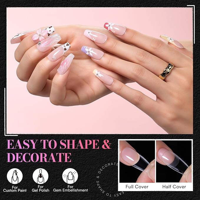 Makartt Coffin Nail Tips: Medium, 504 PCS, 15 Sizes, Half Matte, Clear Fake Nails Ballerina Shapes - Full Cover Soft Acrylic Press On Nail Extensions Supplies Salon and Diy at Home
