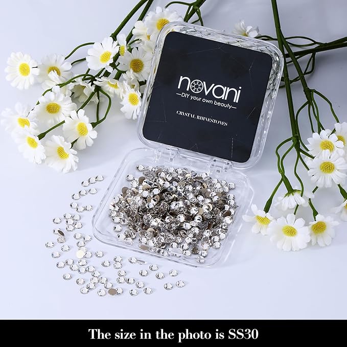 Novani 144pcs Clear Rhinestones Flat Back Round Rhinestone Style 2088 Sparkly Crystal Gemstones for Nail Art and Crafting,SS30(6.4-6.6mm
