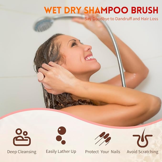 BEAUTLOHAS. Silicone Scalp Massager Shampoo Brush for Shower, Scalp Scrubber with Soft Bristles for Hair Growth & Dandruff Treatment, Wet Dry Hair Massager for All Hair Types of Women (2 Pink)