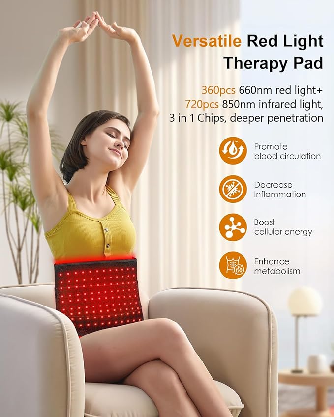 Red Light Therapy for Body, 31.5" x 11.8" Large Red Light Therapy Pad, 360 LEDs with 660nm Redlight & 850nm Infrared Light Therapy for Waist Back Shoulder Neck Pain Relief
