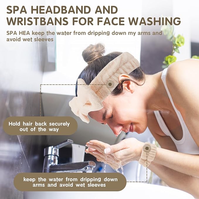 WSYUB Spa Headband and Wristband Set, Face Wash Headband, Makeup Skincare Headbands Wrist Bands for Washing Face,6pcs