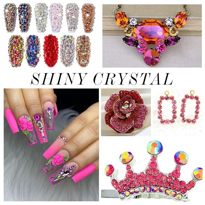 288Pcs Rose Crystal Rhinestones,Glass Flatback Rhinestones Gemstones for Nail Face Makeup Art Crafts Clothes Decoration -(SS34,7.0mm,Rose)