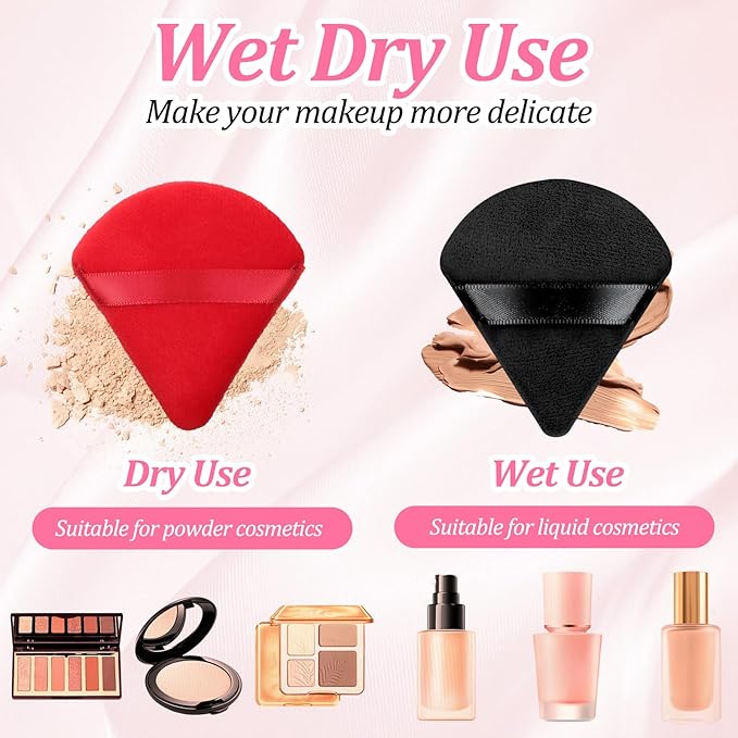 Molain 150 Pcs Triangle Powder Puffs, Soft Makeup Puffs Wet & Dry Use Cosmetic Sponge Applicators for Loose Powder Foundation Face Body(Black, Pink, White, Brown, Red)