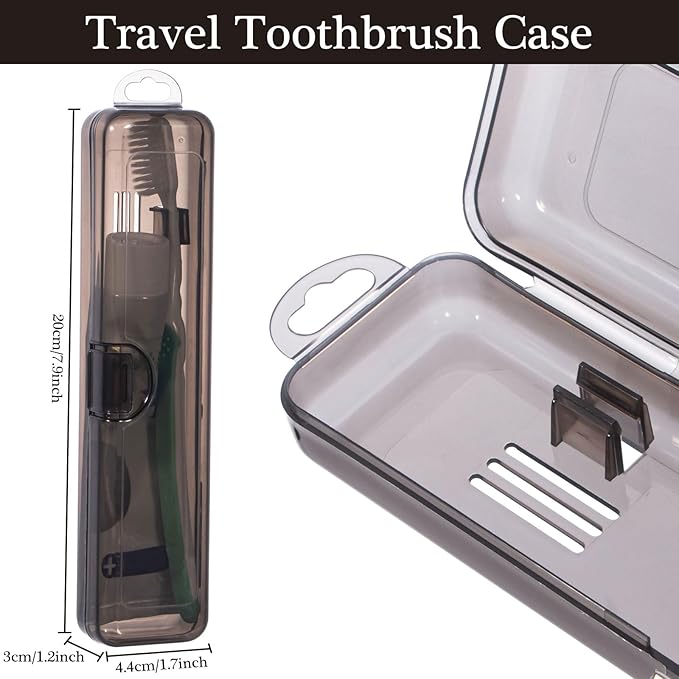 Gamdee Toothbrush Travel Case 2 Pack, Clear Black Toothbrush Case Holder Travel Size Plastic Toothbrush Holder Toothpaste Storage Container Portable for Traveling, 7.87 x 1.85 x 1.18”