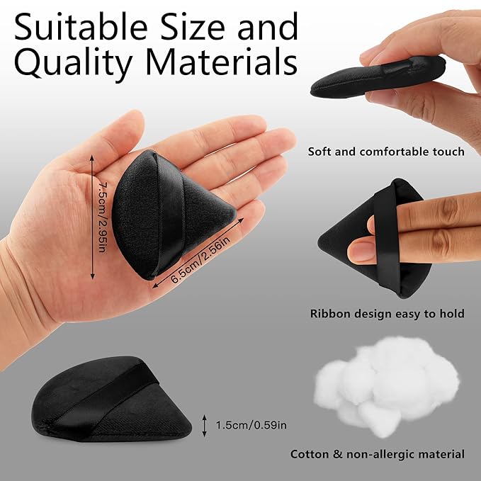 2 Pcs EVAOUXIU Triangle Powder Puff for Face Powder, Soft Plush Setting Makeup Puff, Velour Cosmetic Foundation Blender Sponge Beauty Makeup Tools (Black)