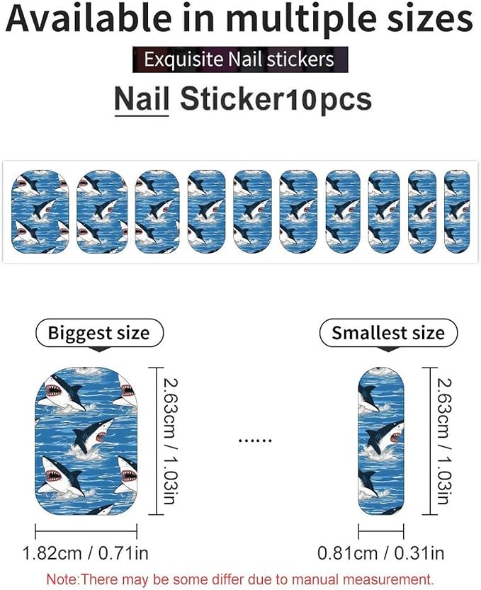 WUXEKZO Self Adhesive Nail Stickers Nail Art Decoration for Girls Manicure Salon (Set of 5 Retro Ocean Sea Sharks Nail Sticker Nails Decals)