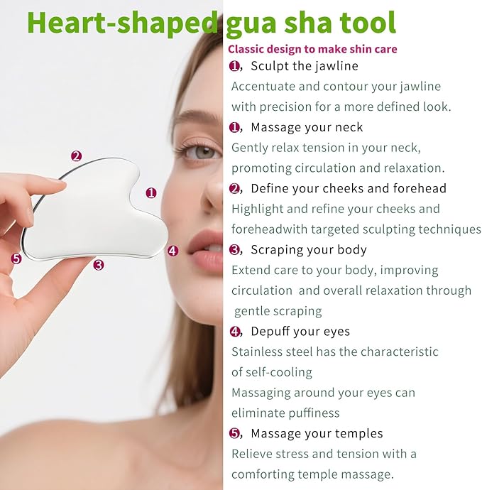annrose Stainless Steel GuaSha & Eye Cream Applicator Facial Tools, Metal Guasha for Face Neck, Eye Massager Tool, Lymphatic Drainage Face Massage Tool, Skin Care Gift