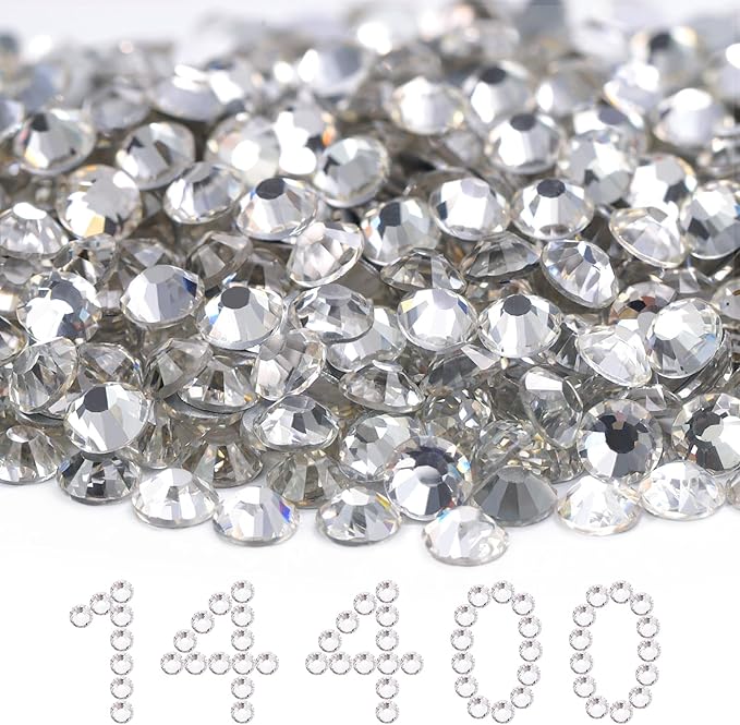 MEIBITE Flatback Rhinestones Bulk, 14400PCS Crystal Rhinestones for Clothes DIY Decoration Crafts, Crystal, SS20, 4.6-4.8mm
